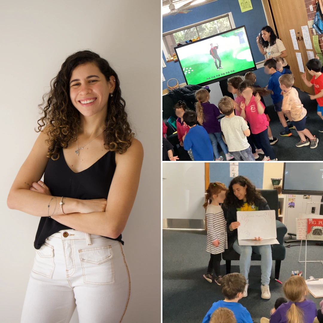 Helena Costa e alunos em sala de aula
